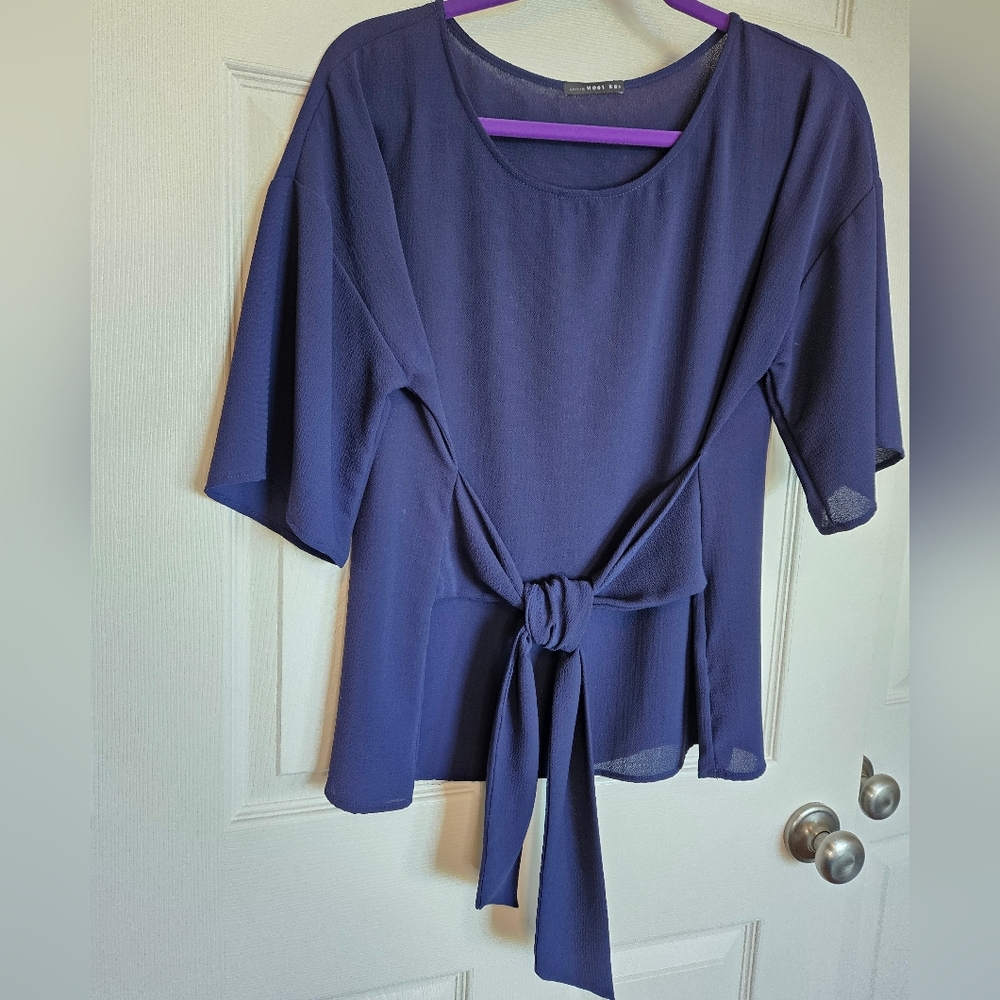 WEST KEI Julianne Tie Front Blouse - Navy - L - Picture 2 of 3